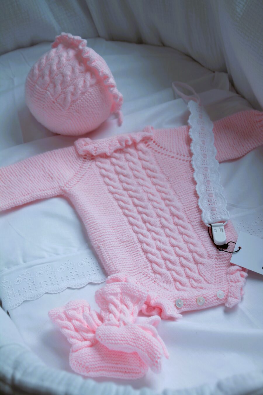 Conjunto pelele, capota y patucos primera puesta